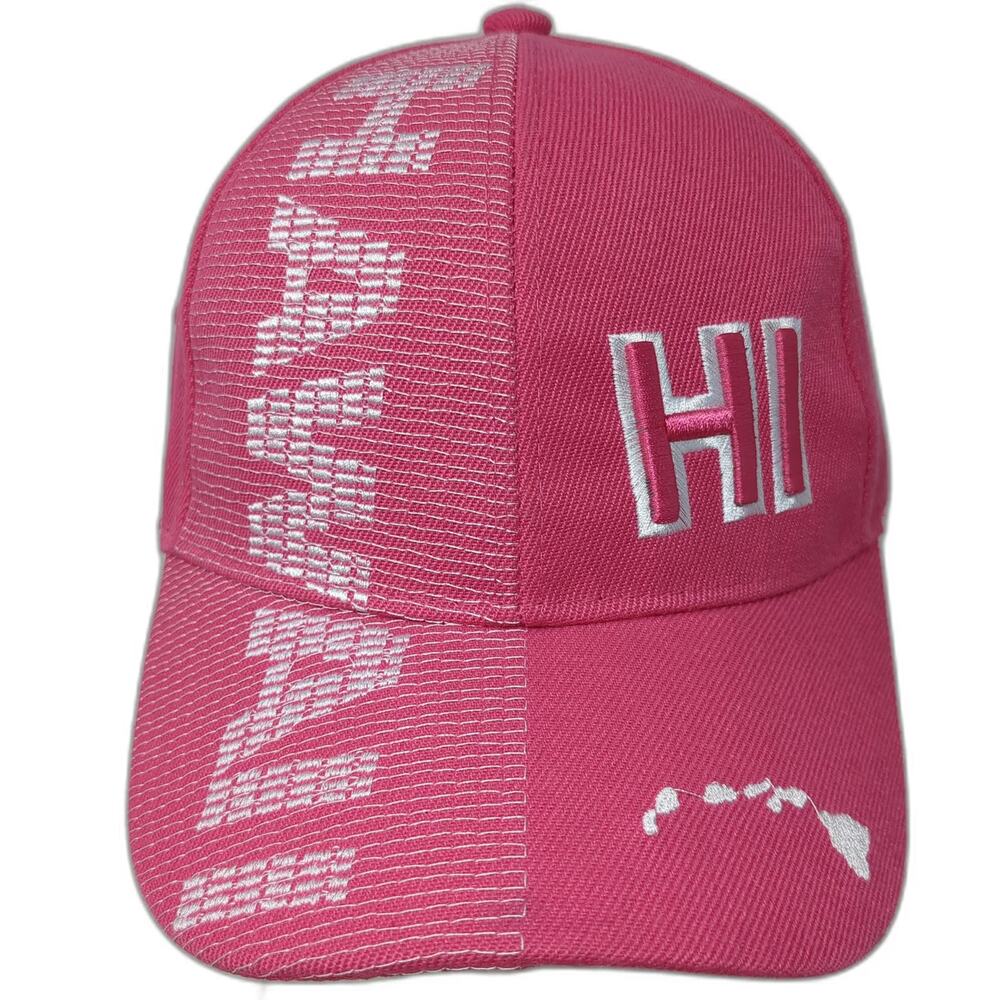 Island Crew Hawaii Baseball Cap Pink One Size Embroidered Map Strapback Hat
